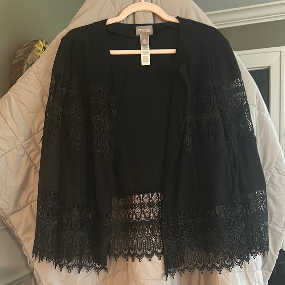 Chico's Black Lace Blazer with Ornate Detailing